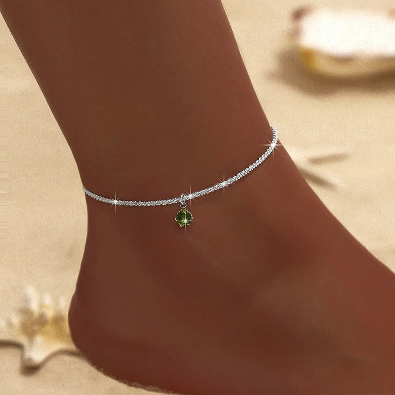 LATS Shiny Sparkling Simple Anklet for Women Gold Silver Color Elegant Jewelry Female Beach Ankle Bracelet on Foot Party Gift