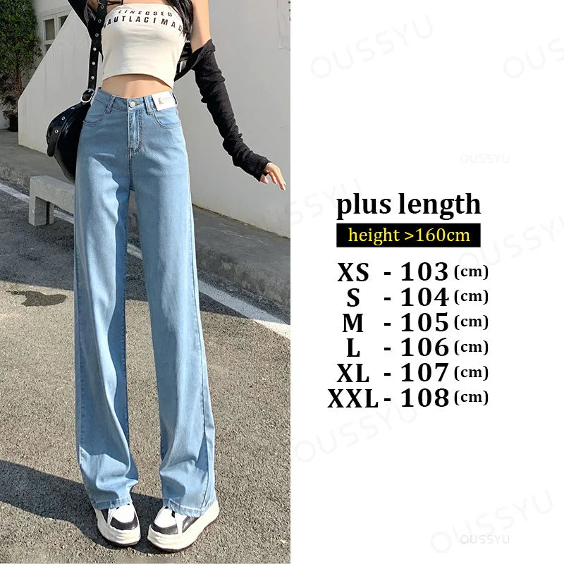 Summer Lyocell Jeans Women Blue Black High Waisted  Straight Wide Leg Denim Y2k Pants Streetwear Loose Casual Female Clothing