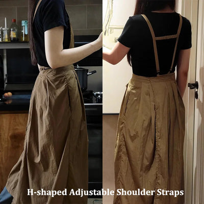 Lightweight Waterproof Apron for Beauty Salon Nails Waitress Oil-proof Long Pleated Women's Garden Kitchen Aprons with Pockets