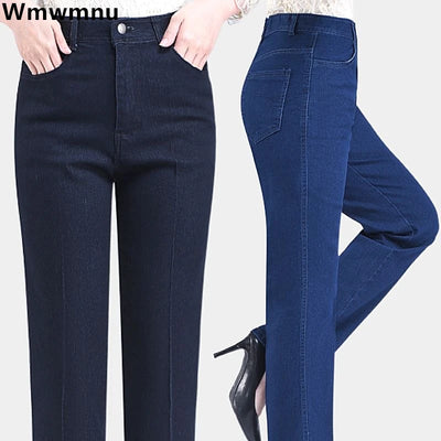 Middle Aged Baggy Denim Pants Women Casual Big Size 28-38 Straight Jeans Mom High Waist Stretch Vaqueros Elegant Retro Jeansy