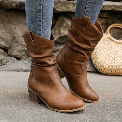 Female Western Boots Cowboy Boots Women  Women Ankle Boots Pu Leather Shoes Autumn Boots Women Booties Lady Plus Size 42