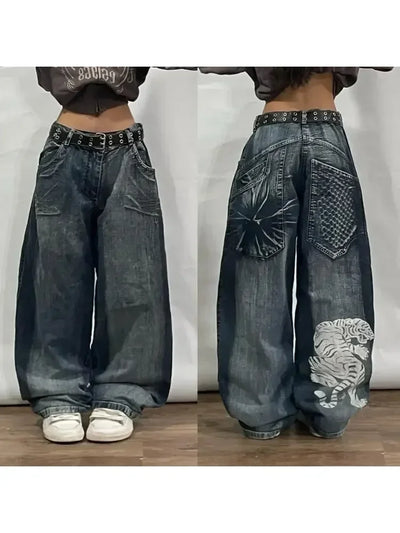 Highquality New Explosion Jeans Female Y2K American Harajuku Retro Washed Loose Street Casual High Waist Pants for Men and Women