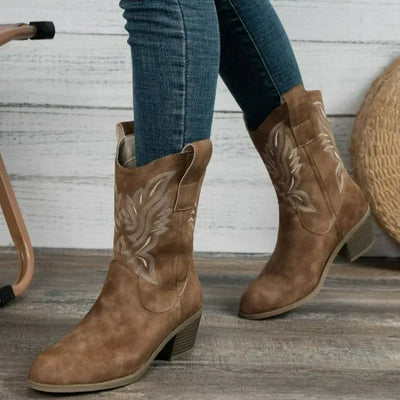 Classic Western Boots for Woman 2024 Cow Suede Pointed Toe Wedges Heel Ankle Boots Simple Comfortable Cowboy Boots Female