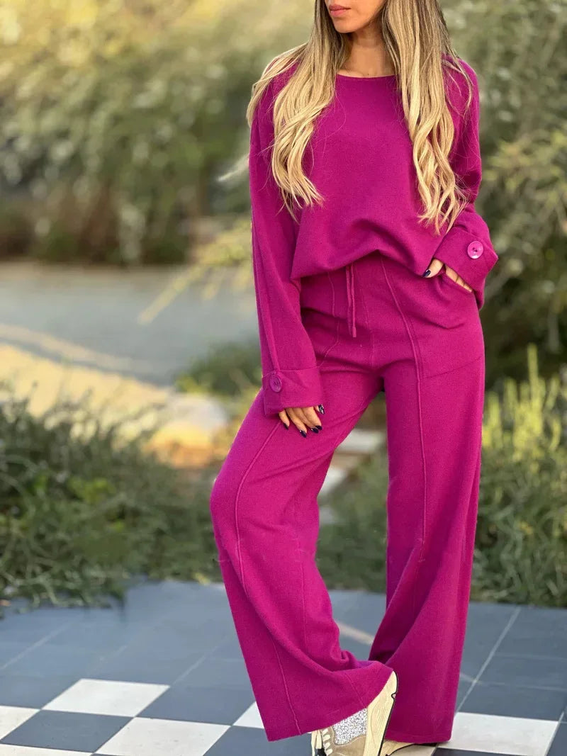 Womens Sets New Fashion Casual Suit Solid Color Long-sleeved Suit Wide-leg Pants Trousers Two-piece Sets for Women