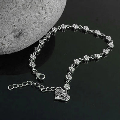 New Fashion Foot Chain Tibetan Silver Hollow Plum Flowers Heart-Shaped Anklet For Women
