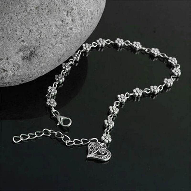 New Fashion Foot Chain Tibetan Silver Hollow Plum Flowers Heart-Shaped Anklet For Women