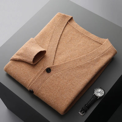 100% merino wool men's cardigan cashmere sweater autumn and winter new knitted coat solid color long sleeve high quality coat