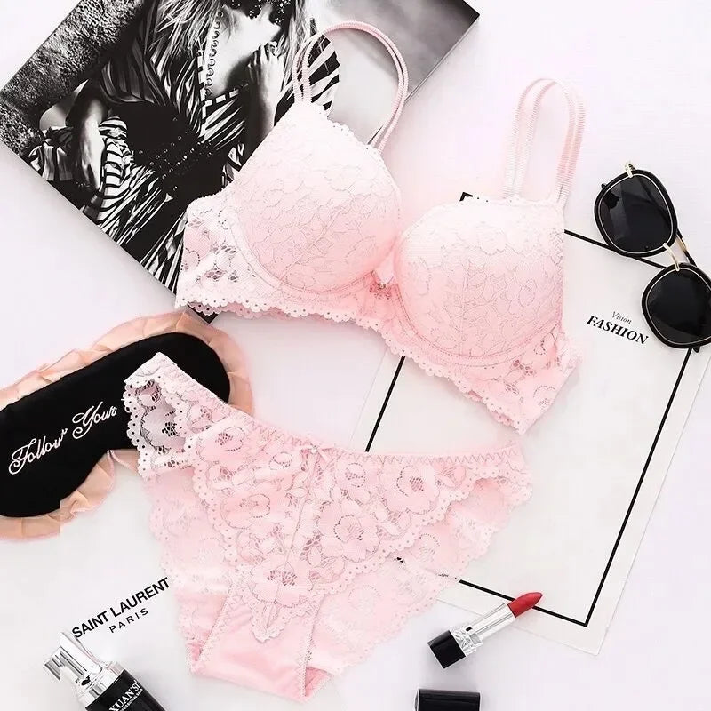 Japanese Style Lingerie Set Comfort Underwear Lace Thin Screw Thread Push Up Bra Set beauty back Big Size Women Bra Panties Set