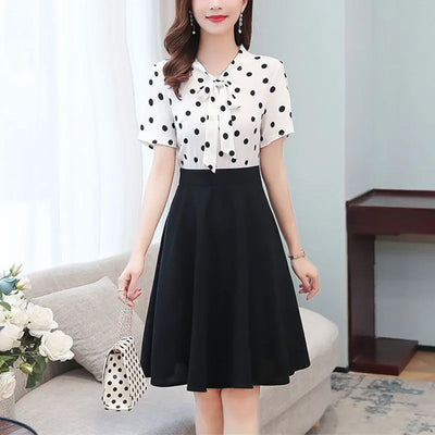 Women's Polka Dot Long Dress, Simple Trend Dresses, Elegant Clothes, Casual, Slim, Temperament, Office Lady, Summer Fashion