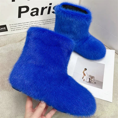 Women's Winter Snow Boots Outdoor Luxury Furry Non-Slip Women Winter Shoes Woman Mink Fur Warm Platfrom Shoes New Fashion Bottes