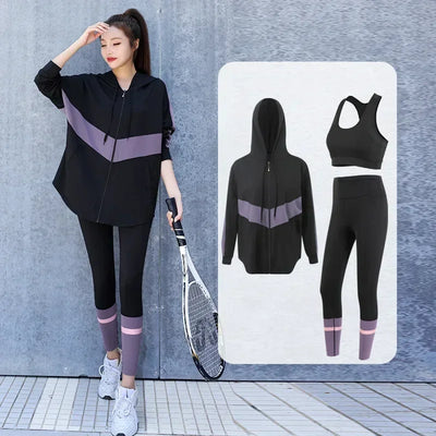 Jacket Sports Bra Leggings 3 Piece Set Women's Tracksuit, Training and Exercise Workout Gym Push Up Yoga Sportswear Suit Fitness