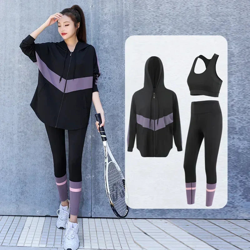 Jacket Sports Bra Leggings 3 Piece Set Women&