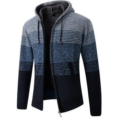 Autumn Winter Men's Hooded Sweater Jacket Warm Cashmere Casual Wool Zipper Slim Fleece Cardigan Men Coat Knitwear Sweater Men