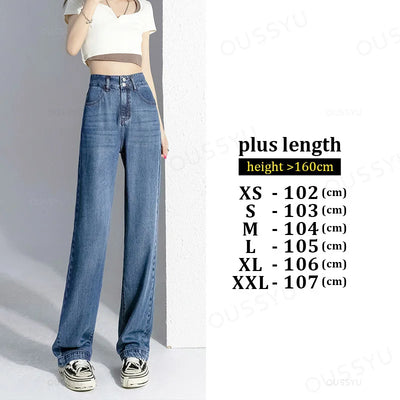 Summer Lyocell Thin Women's Wide-Leg Jeans High Waist Slimming Design High Street Mopping Trousers Loose Straight Pants Fashion