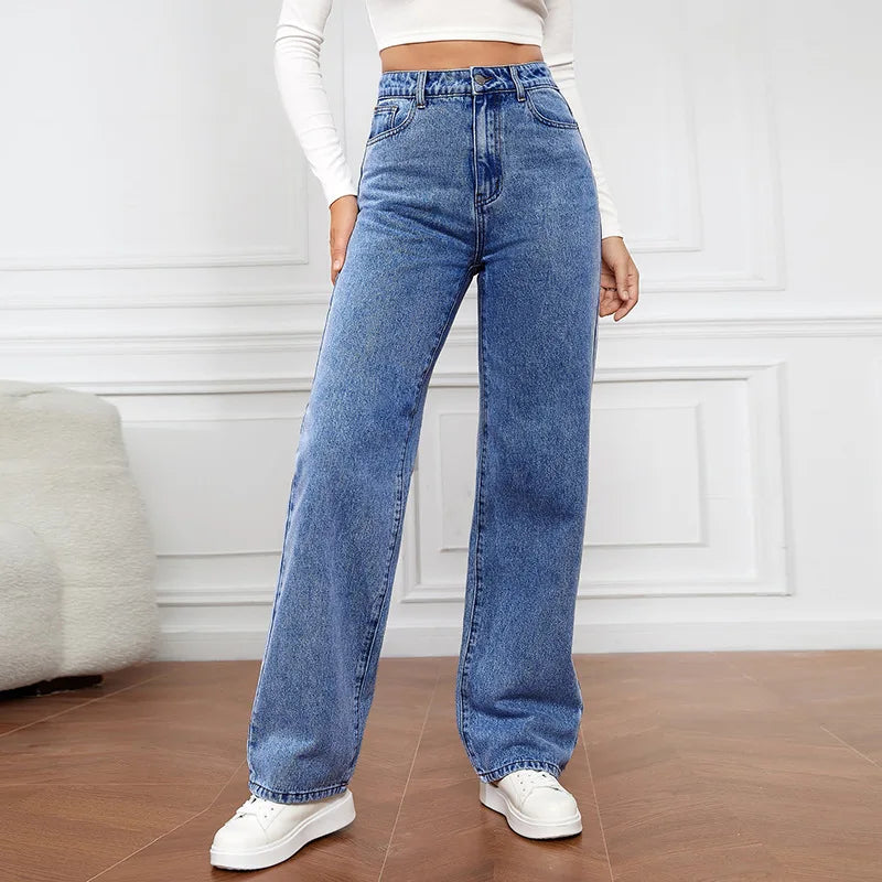 Europe and America New Fashion Washed High-waisted Jeans, Women&