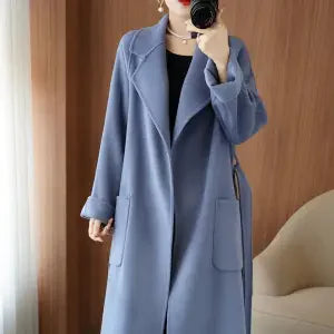 100% Pure Wool Double-Sided Cashmere Coat Women Winter New Mid-Length Loose Fashion Pockets Woolen Jacket Female Overcoat B551