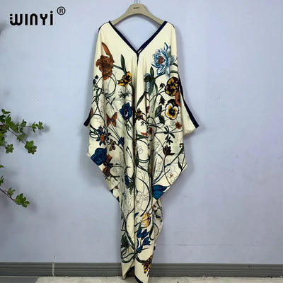 2023 Print Caftans for Women NEW fashion Beachwear WINYI Maxi robes beach V-neck Bohemian long dress Middle East Casual kaftan