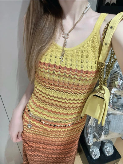 2024 Knitted Long Dress Women's New Round Neck Slim Fit Gradient Elegant Women's Maxi Dress 5240075