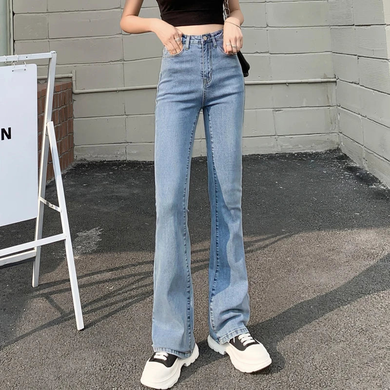 Flared Jeans Woman High Waist Wide Leg Pants New Leisure Fashion Stretch Elasticity Washde Denim Trousers For Female Plus Size