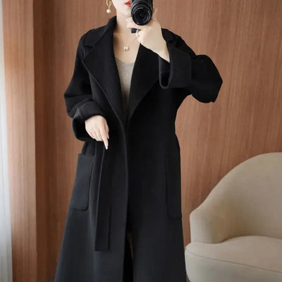 100% Pure Wool Double-Sided Cashmere Coat Women Winter New Mid-Length Loose Fashion Pockets Woolen Jacket Female Overcoat B551