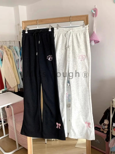 Japanese Flare Pants Women High Waist Fashion Pantalon Female Y2k Cute Cat Butterfly Embroidery Slim Fit Trousers New Bottoms