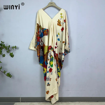 2023 Print Caftans for Women NEW fashion Beachwear WINYI Maxi robes beach V-neck Bohemian long dress Middle East Casual kaftan