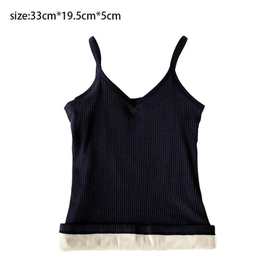 Women Winter Warm Underwear Solid Color Thermal Casual Nightwear Sexy Elasticity Female Thin Velvet T-Shirt Sleeveless Tops