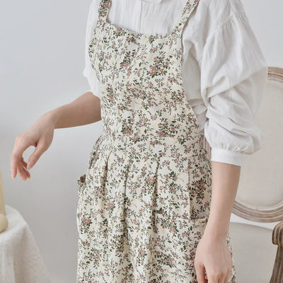 Cotton waterproof Printing Apron for Women Cross Back Apron Pinafore Dress for Kitchen Baking Cooking Gardening Coffee Florist