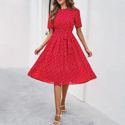 Women's Summer Dress Solid Color Dot Lady's Dress Lace Up Women's Beach Dress Women's Summer Clothing Lady's Party Dresses