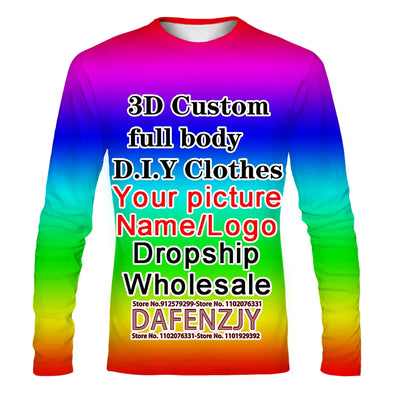 Fashion Personality Custom Women/men Diy Custom Design Printed Long Sleeve T Shirt Couple Photo Hip Hop Tee Shirts Top