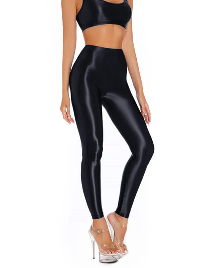 Sexy Shiny Pencil Pants Elastic Oil Glossy Tight Smooth Sheer See Through Leggings Dance Tights Candy Color Leotard