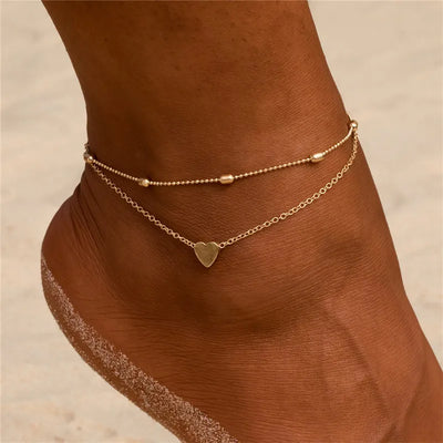 Gold Silver Color Chain Multilayer Anklets Women Beads Anklet Leg Chain Ankle Bracelets Beach Foot Jewelry Accessories
