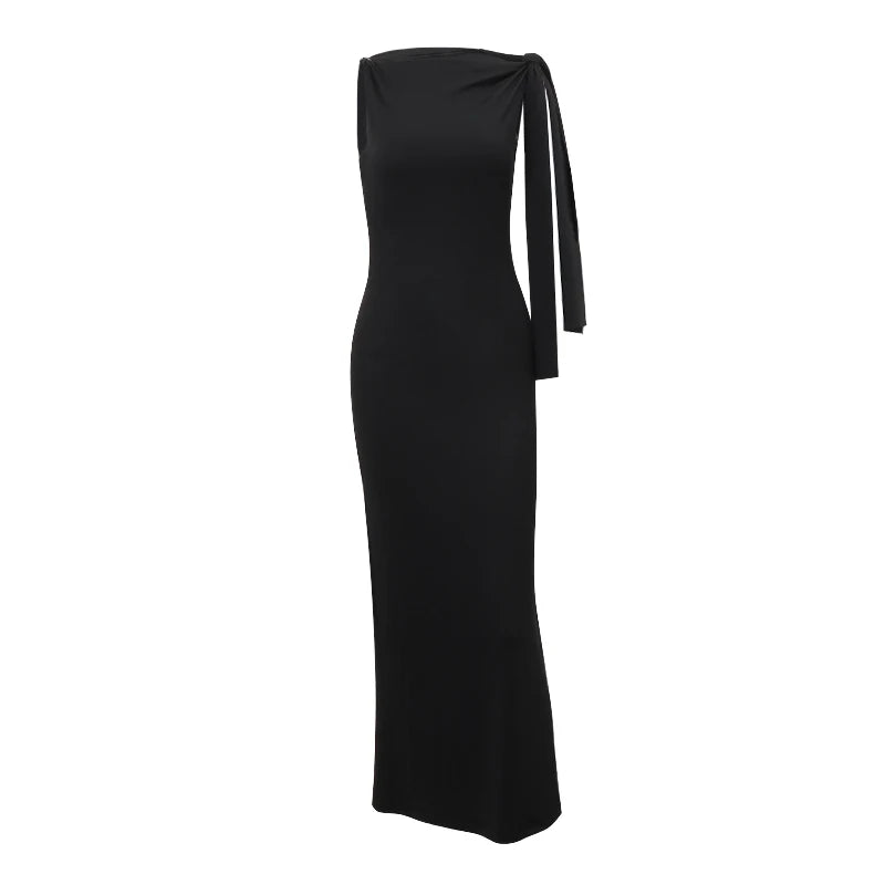 WhereMery Sexy Solid O-Neck Sleeveless Dress Summer Slim Fit Piece Long Dress Evening Club Evening Dresses Women&