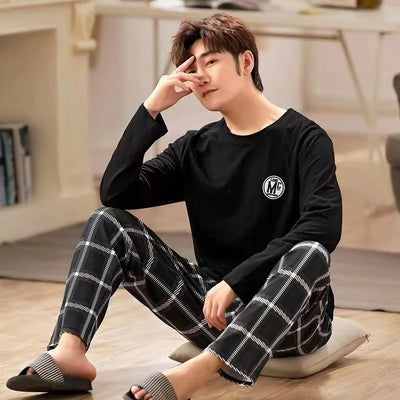 New Pyjamas Men Long Sleeve Stripes Spring Autumn Male Teenagers Winter Home Wear Daily Leisure Comfortable Breathable Suit