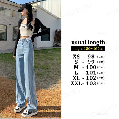 Summer Lyocell Jeans Women Blue Black High Waisted  Straight Wide Leg Denim Y2k Pants Streetwear Loose Casual Female Clothing