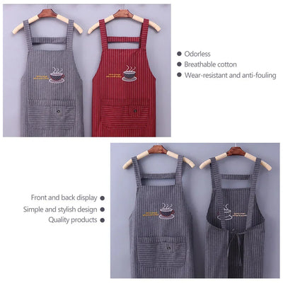 Kitchen Apron Unisex Cotton Hand Wipe Men's Household Kitchen Apron Large Pocket Waterproof and Oil-proof Female Baking Clothing