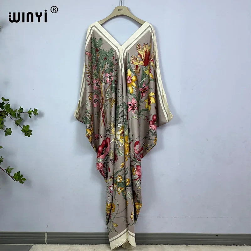 2023 Print Caftans for Women NEW fashion Beachwear WINYI Maxi robes beach V-neck Bohemian long dress Middle East Casual kaftan