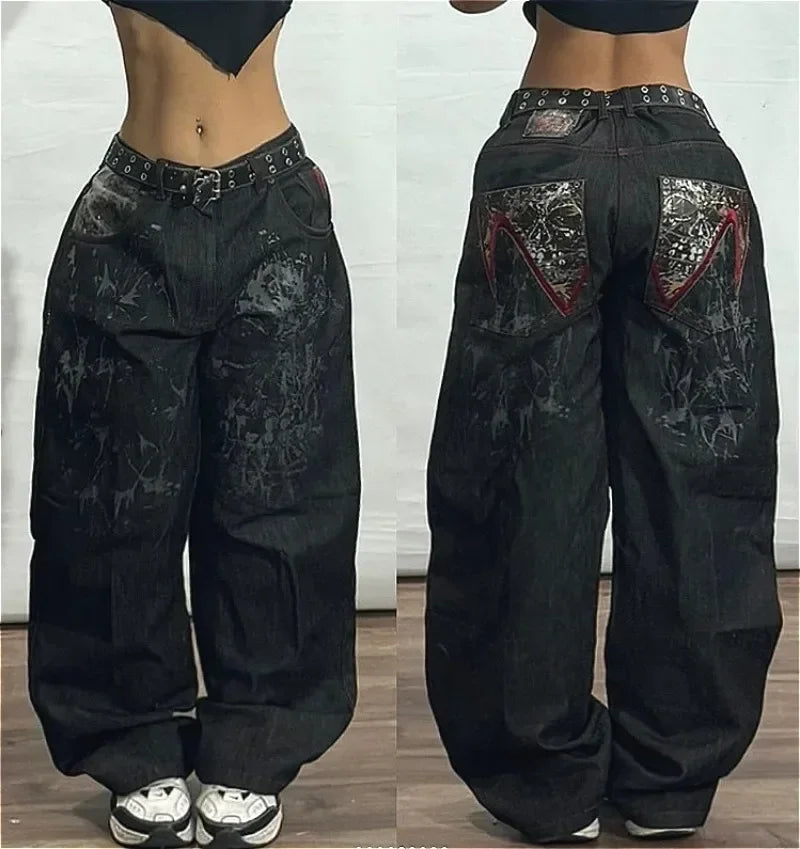 2024 American New Retro Street Hip-hop Loose Jeans Female Y2K Harajuku High Waist Wide Leg Pants Gothic Wide Pants Street Pants