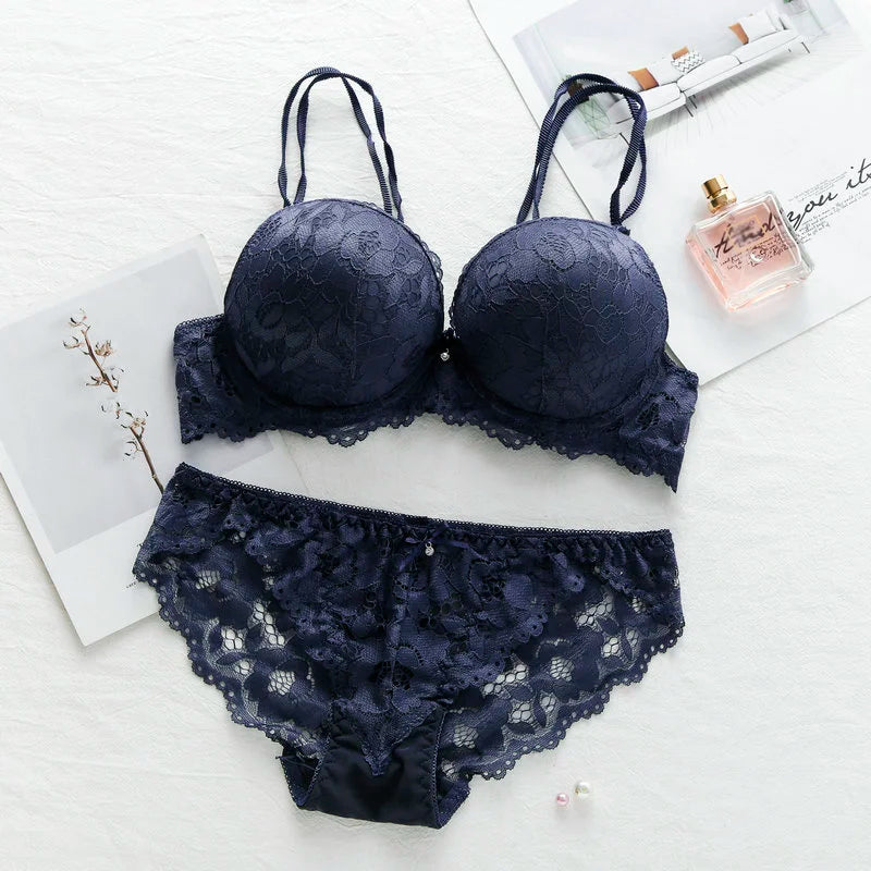 Women Lace Bras Set Low Waist Panties Underwire Top Big Size Bra Sexy Lingerie Set Female Comfortable Girls Underwear Sets Top