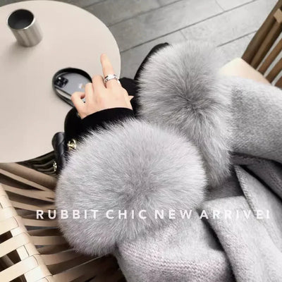 High End Double-sided Wool Strapping Real Wool Fur Coat Women's Removable Cuffs Fox Fur Temperament Cashmere Short Jacket