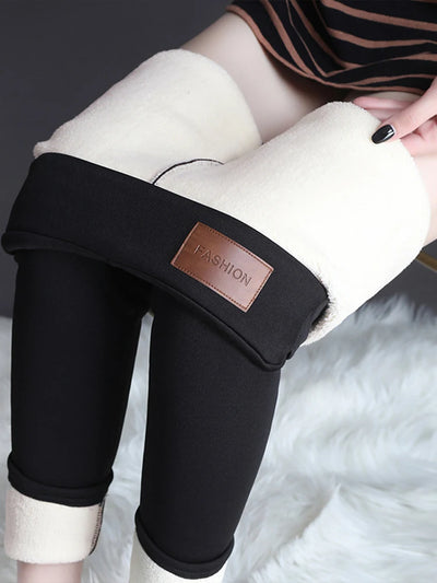 Women Pants Winter Fleece Thicken Pants Lamb Wool Outerwear Thermal High Waist Leggings Warm Slim Black Velvet Female Trousers