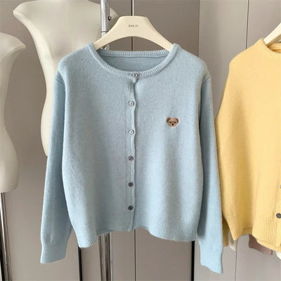 Yaminiya Autumn 2024 O-Neck Knit Sweater Sweet Cartoon Embroidery Casual Tops Japanese Fashion Single Breasted Cardigan Harajuku