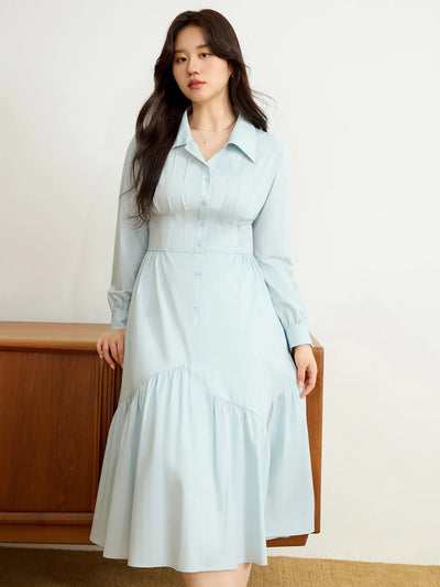 DUSHU Blue Waist Waist Dress 2025 Spring New Product Commuting Elegant Long Dress Casual Loose Women Dress 25DS81103