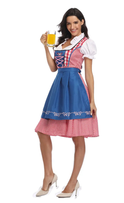 Adult Women Oktoberfest Dirndl Carnival Party Traditional German Bavaria Beer Girl Dress Maid Costume Dress+Apron Outfit