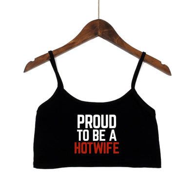 Fashion Women's Sexy Elastic Cotton Camis HOT WIFE Letters Print Female Sexy Crop Top Sleeveless Short Girls Tank Top Bar Women