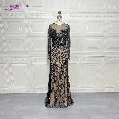 Elegant Long Sleeve Evening Dress for Women 2024 O-Neck Mermaid Wedding Party Luxury Beaded  Formal