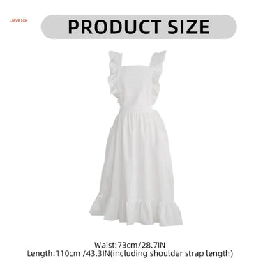 Cotton Linen Apron Pinafore Dress Adjustable Casual Apron with Pocket Women Kitchen Apron for Baking Cooking Gardening