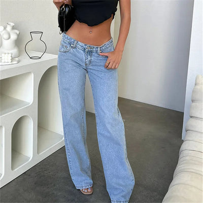 Women's Spring Summer Baggy Pants Y2K Vintage Low Waist Loose Straight Leg Denim Pants with Pockets Fashion Streetwear