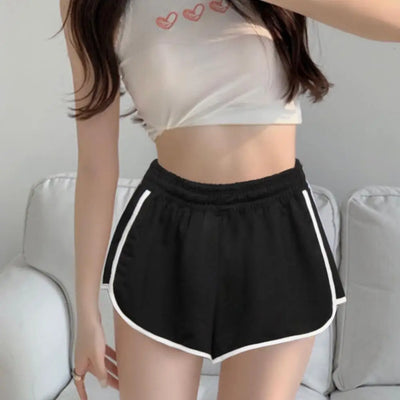 Striped Sports Shorts For Women Home Beach Pants Casual Slimming Simple Loose Short For Ladies High Waisted Monochrome