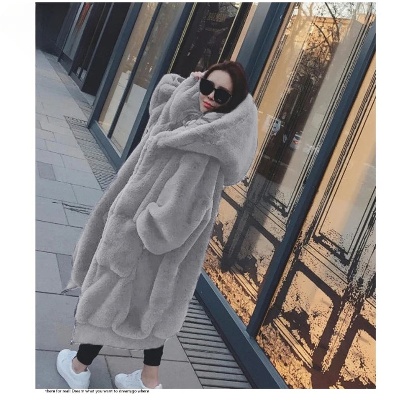 Oversized Winter Faux Fur Coat Women Parka Long Warm Faux Fur Jacket Coats Hoodies Loose Winter Coat Outwear Casaco Feminino